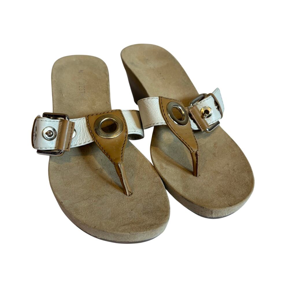 Nine West Levehim Silver Sandals Thong Woman Size 7